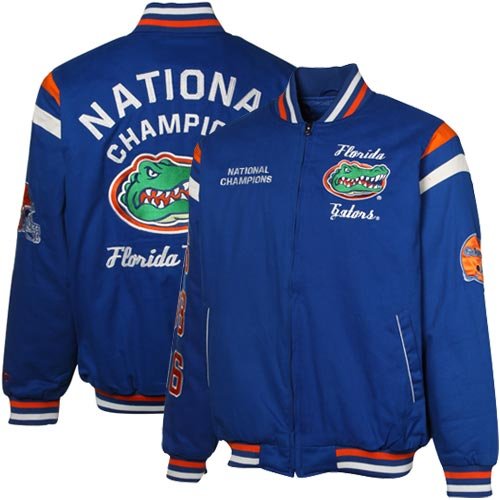 Florida Gators Royal Blue NCAA Division 1 Football 3X National Champions Commemorative Full Zip Twill Jacket (X-Large)