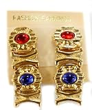 L'or A Plaqué Rouge et Gemme Bleue Pendille Boucles d'oreille - Boucles d'oreille de Mode