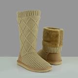 MELODY308 Women's Knit Sweater Pull Up Boots Tan