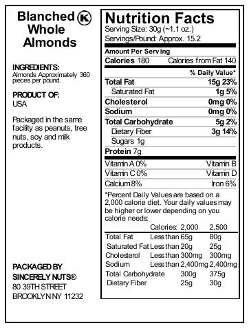 image for Sincerely Nuts Blanched Whole Almonds Raw - Three Lb. Bag- Unbelievabl