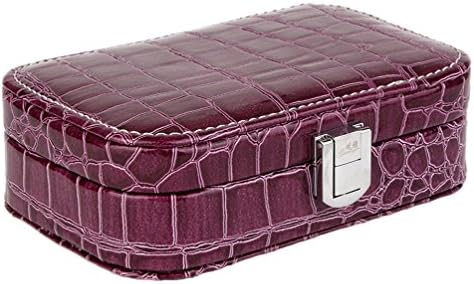 LS JEWELRY PU Leather Jewelry Box Travel Case with Mirror Purple Lichee Pattern