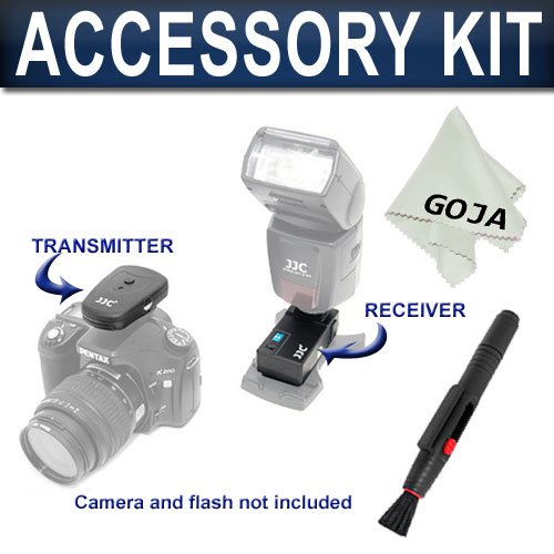 3 Pcs KIT for NIKON SB600 SB800 SB-900 CANON 580EX 420EX 430EX II, Includes: Wireless Flash Trigger Transmitter and Receiver +Deluxe Cleaning Lens Pen+ Ultra Fine Microfiber Cleaning Cloth GOJA Logo