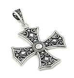 Decorated Plain Silver Maltese Sterling Silver Cross Pendant