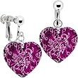 Heart Pink Graffiti Pink Hibiscus Clip Earrings