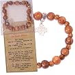 Elastic Olive wood religious bracelet with Silver tone Jerusalem Cross *** packed as a gift with special Certificate of Authenticity and origin and a FREE Lord's Prayer gift card