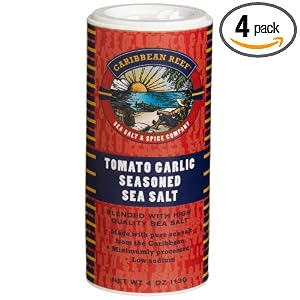 Caribbean Reef Tomato Garlic Seasoned Sea Salt, 4-Ounce Canisters (Pack of 4) by Caribbean Reef