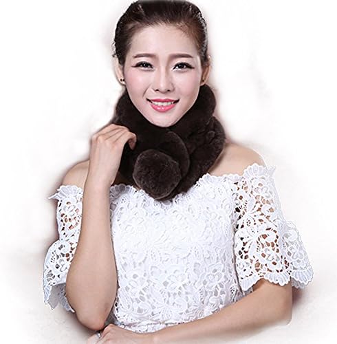 Rex Rabbit Fur Scarf Scarf Fur Three Tube Single Ball Scarf Fall and Winter Warm Scarf (Brown)