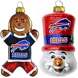 NFL Buffalo Bills Blown Glass Gingerbread Man & Top Hat Snowman Ornament 2-Pack