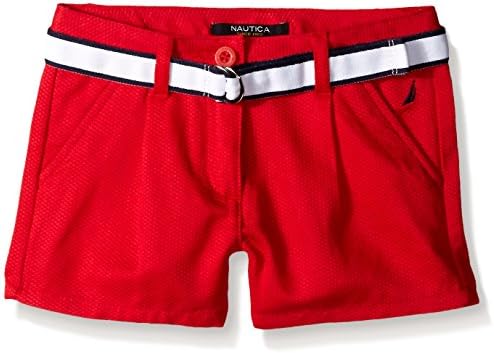 Nautica Big Girls' Woven Short With Belt, Red, 8
