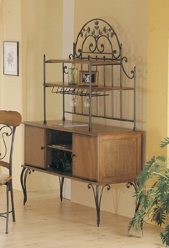 Country Style Wood & Metal Buffet & Hutch w/Glass Hangers