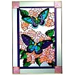 Butterflies Blue on Hydrangea Vertical Art Glass Panel Wall Hanging Suncatcher 20 x 14