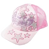 Allegra K Women Glittery Letter Star Print Mesh Baseball Ball Cap Hat Brown Pink