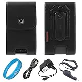 IMAGE OF Black Vertical Premium Leather Holster Carrying Case with Removable Belt-Clip for T-Mobile HTC Sensation 4G Android Smartphone + BLACK HOME CHARGER + BLACK CAR CHARGER + BLACK DATA CABLE + SumacLife TM Wisdom*Courage Wristband