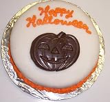 Carrot Decorated Cake Single Layer 8 Round Topped with Chocolate Pumpkin Orange Trim