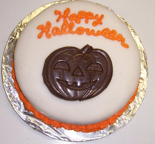Carrot Decorated Cake Single Layer 8 Round Topped with Chocolate Pumpkin Orange Trim by Scott