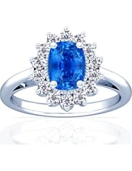 Platinum Cushion Cut Blue Sapphire Ring With Sidestones