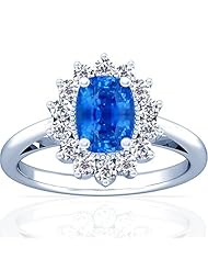 18K White Gold Cushion Cut Blue Sapphire Ring With Sidestones