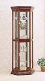 All new item Cherry finish wood curio cabinet with glass shelves, mirrored back and glass doors