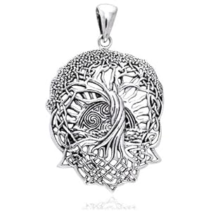 Rising Sun - Interconnected Celtic Knot Tree and Roots of Life Sterling Silver Pendant