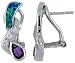 Sterling Silver, Synthetic Opal Clip Inlay Earrings with Pear Shape Amethyst CZ, 7/8 (22 mm) long