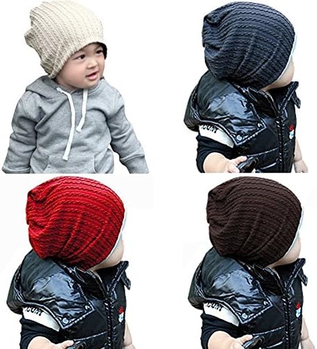 4pcs Cool Knit Beanie Warm Winter Cap Cotton Toddler Unisex Hats