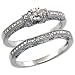Sterling Silver Vintage Style 2-Pc. 11-Stone Diamond Engagement Ring Set w/ 0.112 Carat Brilliant Cut Diamonds (Available in Sizes 5 to 10), size 10 Discount