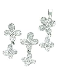 Sterling Silver CZ Butterfly Earring and Pendant Set