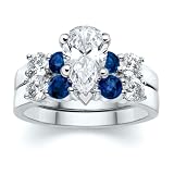3.00 CT PEAR DIAMOND W ROUND BLUE SAPPHIRE RING SET