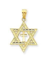 14k Gold Diamond-cut Star of David w/Cross Pendant