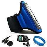 Blue SumacLife Moisture Resistant Neoprene Hardcore Workout Armband for Nokia Lumia 900 / Nokia Lumia 910 / Nokia Lumia 610 / Nokia Lumia 710 / Nokia 808 PureView / Nokia Asha 302 / Nokia Lumia 800 / Nokia 603 / Nokia 701 / Nokia N9 / Nokia E6 / Nokia X7 + Universal Windshield Phone Mount + SumacLife TM Wisdom Courage Wristband