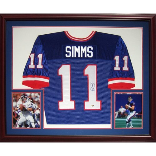 Phil Simms Autographed New York Giants (Blue #11) Deluxe Framed Jersey