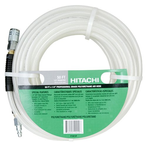 Hitachi 19412FA 1/4-Inch x 50 Polyurethane Air Hose with Automotive Plug and Coupler