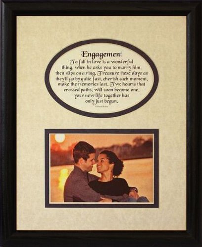 8x10 ENGAGEMENT Picture & Poetry Photo Gift Frame ~ Cream/Navy Blue Mat with BLACK Frame * Wonderful Gift Idea for the Newly Engaged Couple!