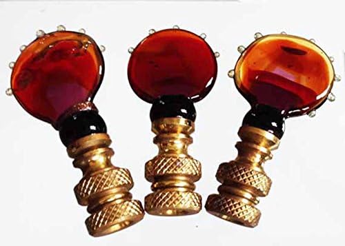 ~SOLD~ Finials - Please do not purchase this item - 3 Handmade Venetian Glass Lamp Finial - Amber, Red and Gold Accents - Brass Hardware Lampwork Glass - Finials Hold Lampshades On.