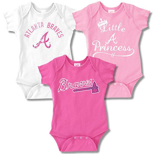Atlanta Braves 3 Pack Girls Little Princess Creeper Set by Soft as a Grape