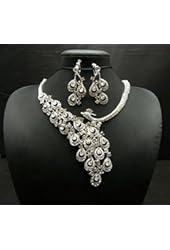 Taoqiao Wbn100 Peacock Artificial Zircon Rhinestone Necklace Earrings Set