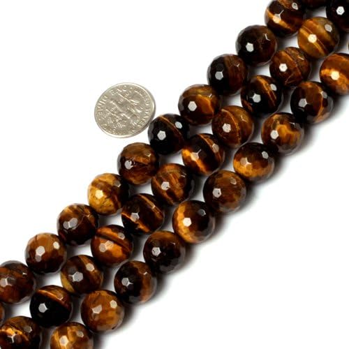 12mm round faceted gemstone yellow tiger eye beads strand 15"