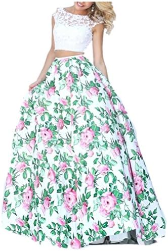 Prom Uk Women's Floral Print Two Piece Long Prom Dresses 2016 Style A us2