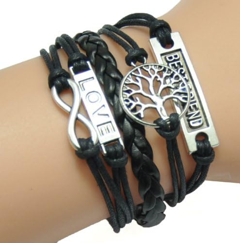 JUMMAX Fashion Lady Retro Knit Bronze Love Dream 2 Hearts Shape 5 Strands Suede Rope Bracelet Yellow & Green Gift