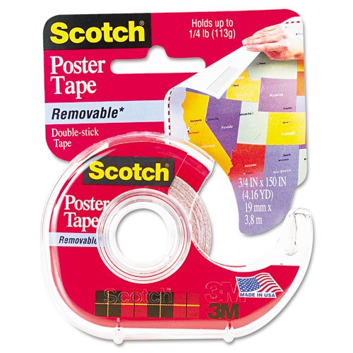 Scotch Products - Scotch - Wallsaver Removable Poster Tape, Double-Sided, 3/4 x 150, W/Disp., 1 Roll - Sold As 1 Roll - Securely mounts posters and lightweight objects on walls or doors. - Suitable for use on wood, tile, glass, refrigerators,