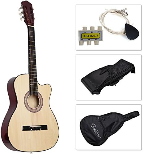 New Beginners Acoustic Guitar With Guitar Case, Strap, Tuner and Pick Beige