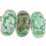 3 Murano Beads with Solid Sterling Silver Core for European Charm Bracelet