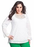 Ashley Stewart Womens Plus Size Studded Keyhole Eyelet Cutout Top