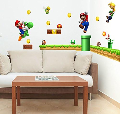 New Super Mario Bros. Wall Decal Boy's Room Wall Sticker Decor Large Super Mario Game PEEL&amp;STICK Home Art Decor for Kids Party Appliance