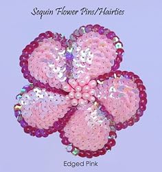 Sequin Flower Pin / Hair Tie ~ Edged Pink