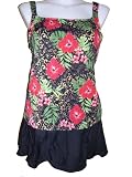 Womens Plus Size Tankini Skirtini Swimsuit - Penbrooke - Red Tropical W black 18-26w