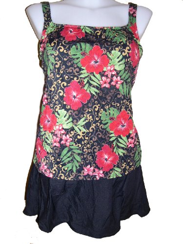 Womens Plus Size Tankini Skirtini Swimsuit, Penbrooke, Red Tropical W/black 18-26w Womens Plus Size Tankini Skirtini Swimsuit, Penbrooke, Red Tropical W/black 18-26w