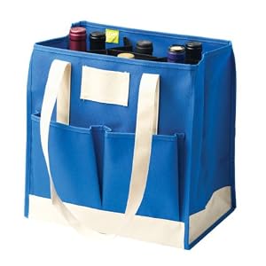 True Fabrications Canvas 6-Bottle Wine Tote and Wine Bag, Bay Blue by