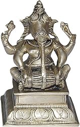 Ganesh Statue Playing Dholak Brass Figurine 4 x 3 x 5.5 inches (ganeshmb001D)