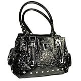 Womens LYDC Designer Croc Leather Shoulder Bag Black